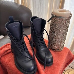 Prada Women's Re-Nylon Navy Combat Boots